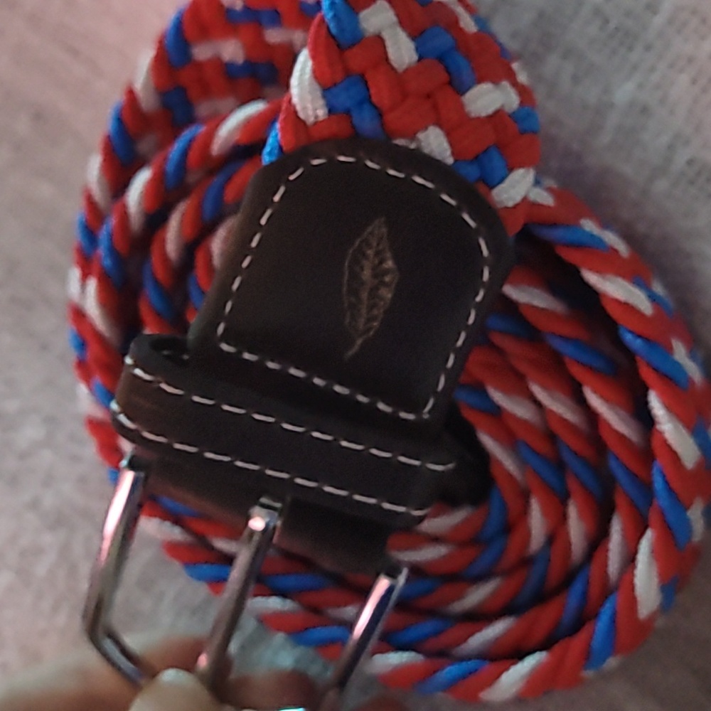 Natchez Roostas Woven Elastic Stretch Belt Red White Blue Size L - Picture 3 of 3